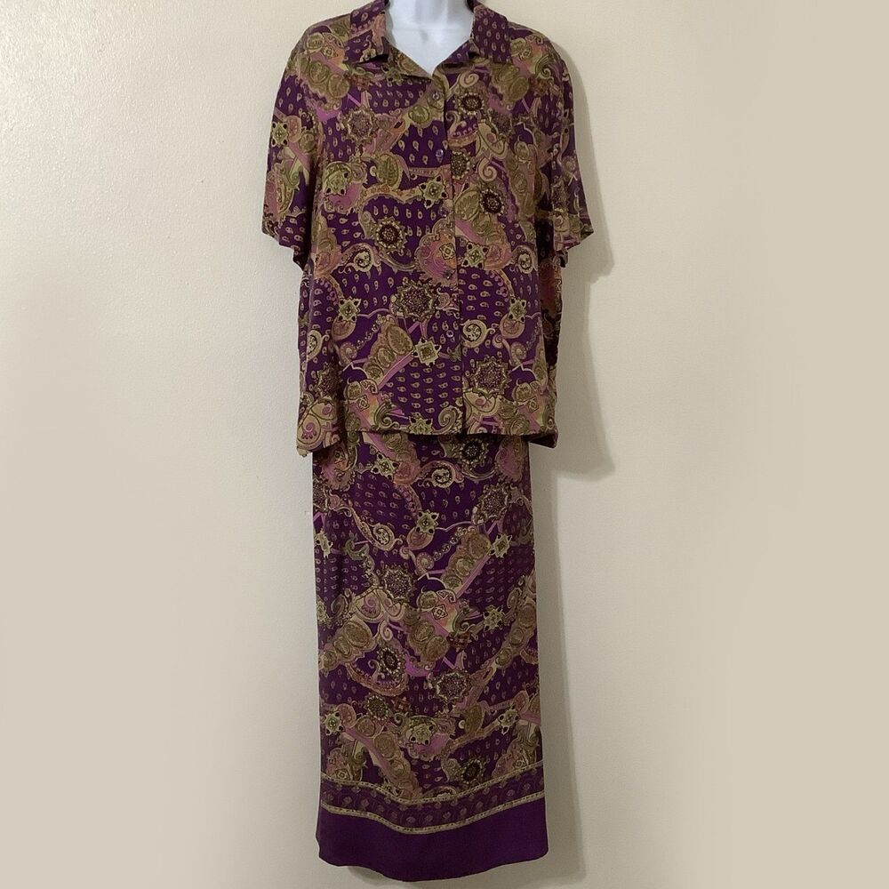 Vintage 90s Whimsigoth Dark Witchy Funky Old Money‎ Silk Skirt Set Sz 14